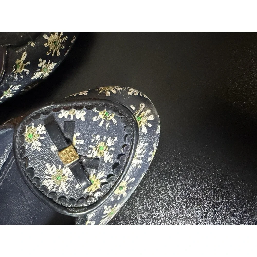 Tory Burch Reva Floral Print Ballet Flats Daisy Leather Women's Size 7 Logo